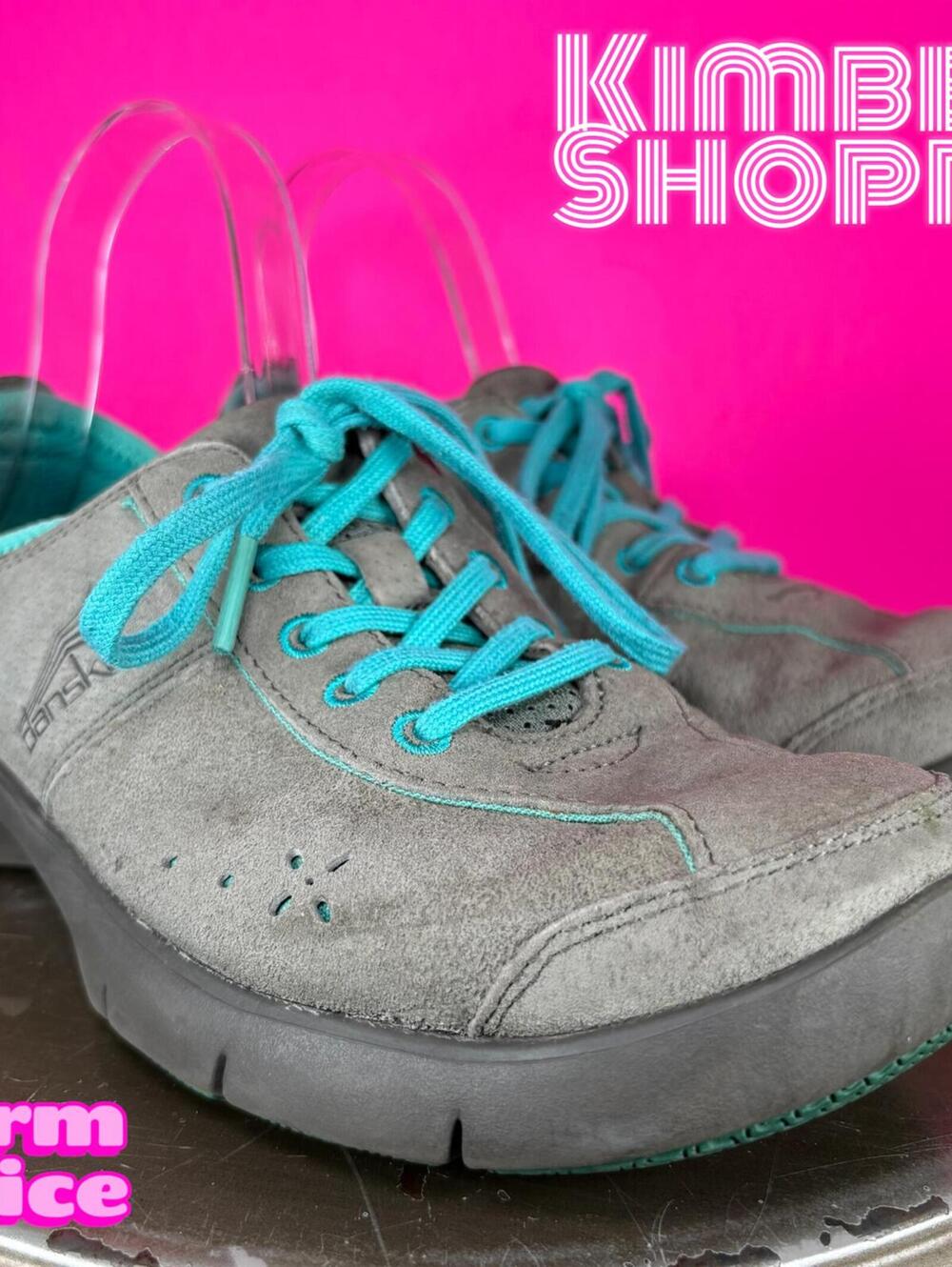 Dansko Elise Grey Suede Turquoise Accent Lace-Up Comfort Shoe EU 38 US 7.5-8